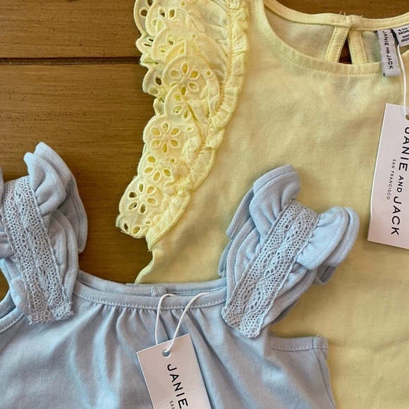 Janie & Jack Infant Girl Shirts 6-12 months both Yellow & Blue tops included NEW - Picture 3 of 9